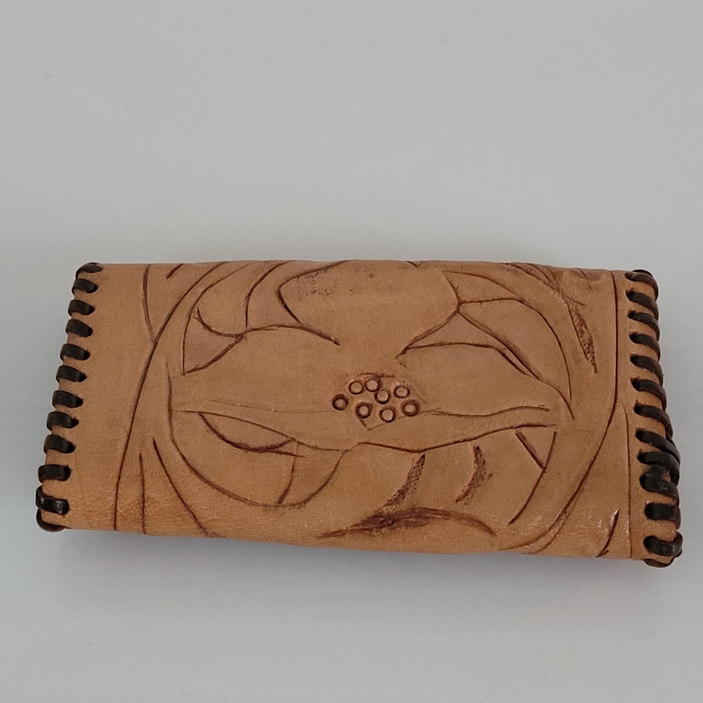 Key Wallet Vintage (Est60s / 70s) Tooled Leather Built In Key Hooks Snap Closure - Picture 4 of 16